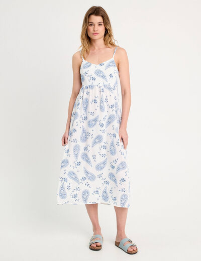 Robe longue évasée bretelles blanc femme