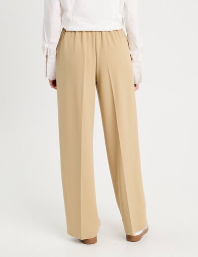 Pantalon large élastiqué beige femme