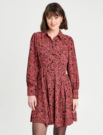Robe chemise évasée fluide rouge clair femme