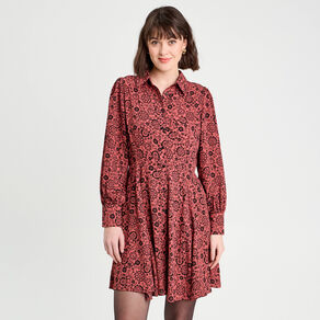 robe chemise evasee fluide rouge clair femme Robe chemise évasée fluide rouge clair femme