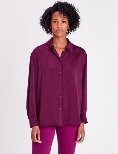 Chemise manches longues prune femme