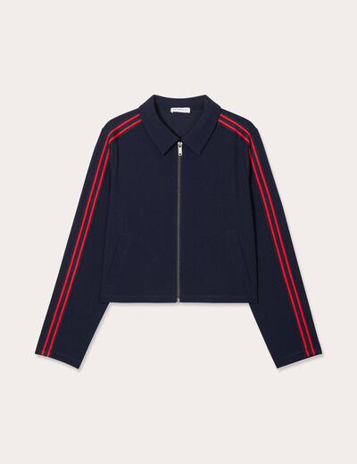 Sweat manches longues zippé bleu marine femme