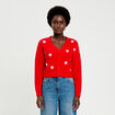 Gilet avec fleurs brod&eacute;es rouge femme
