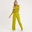 Pull côtelé col roulé vert olive femme