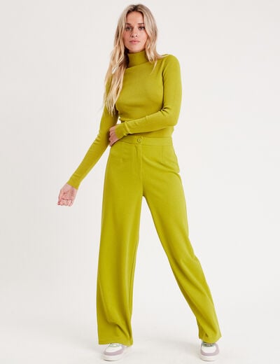 Pull côtelé col roulé vert olive femme