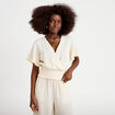 Blouse smock&eacute;e manches courtes ecru femme