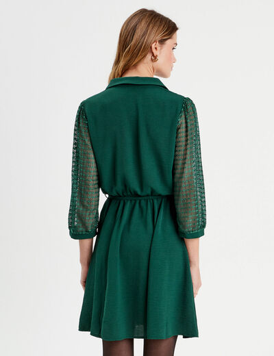 Robe trapèze manches dentelle vert foncé femme
