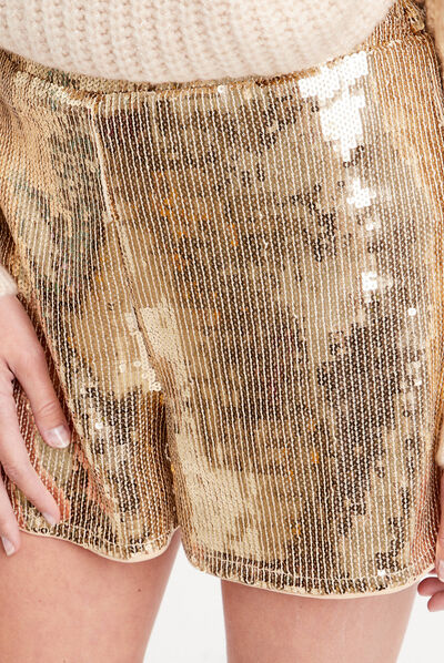 Short large à sequins couleur or femme