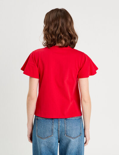 T-shirt détails fleurs rouge femme