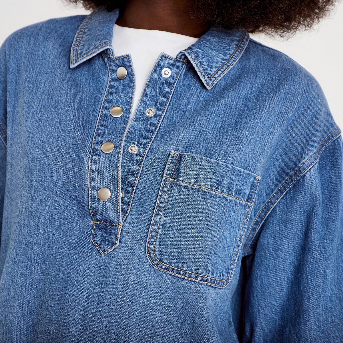 Vareuse jean col classique manches 3/4 denim double stone femme