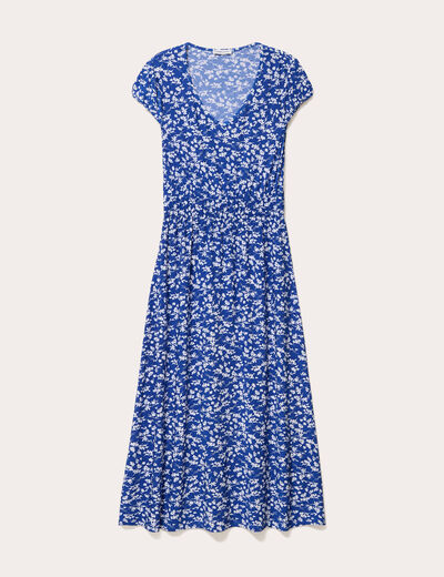 robe cintrée 3/4 col v manches courtes bleu electrique femme