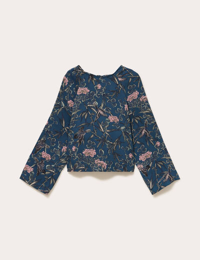 Blouse manches longues encolure bateau bleu p&eacute;trole femme