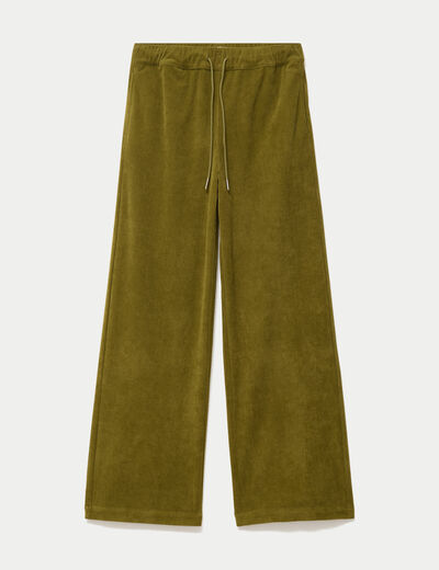 Pantalon jogging taille standard velours vert kaki femme