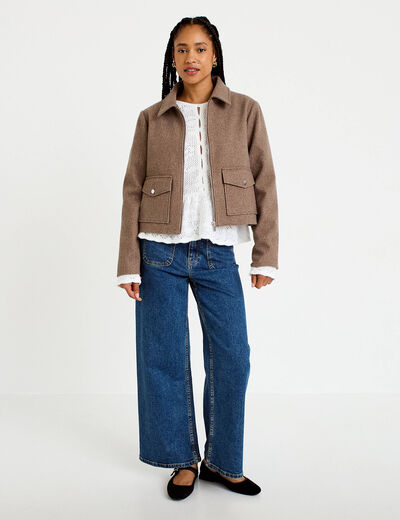 Veste zipp&eacute;e taupe femme