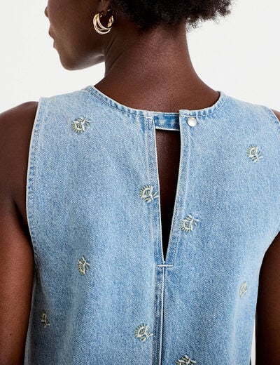 Robe courte &eacute;vas&eacute;e en jean sans manches bleu femme