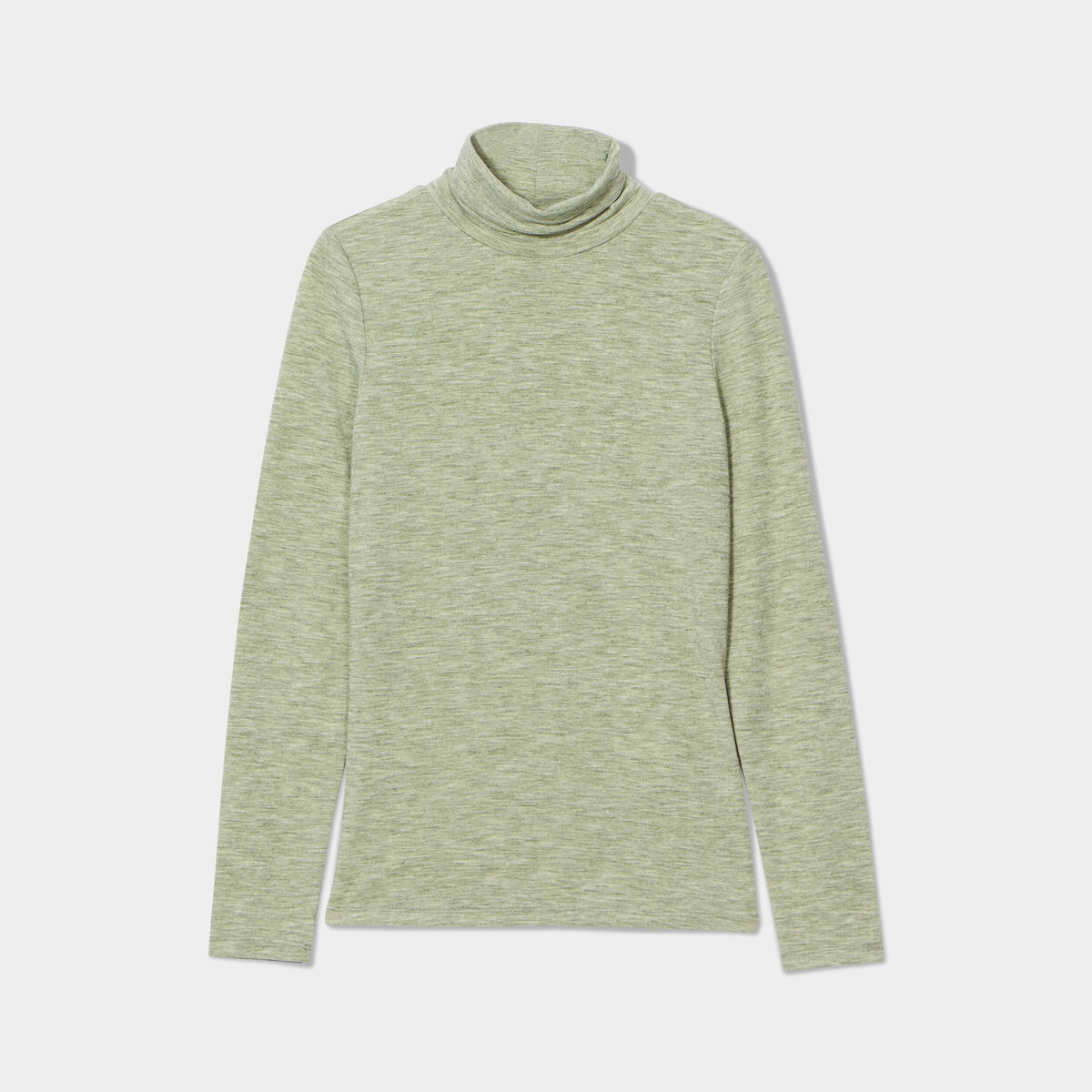 T-shirt col roulé vert kaki femme
