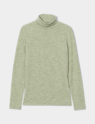 T-shirt col roulé vert kaki femme