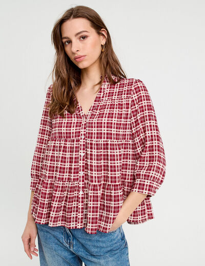 Blouse manches 3/4 bordeaux femme