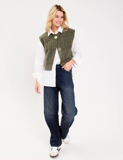 Gilet sans manches col rond vert kaki femme