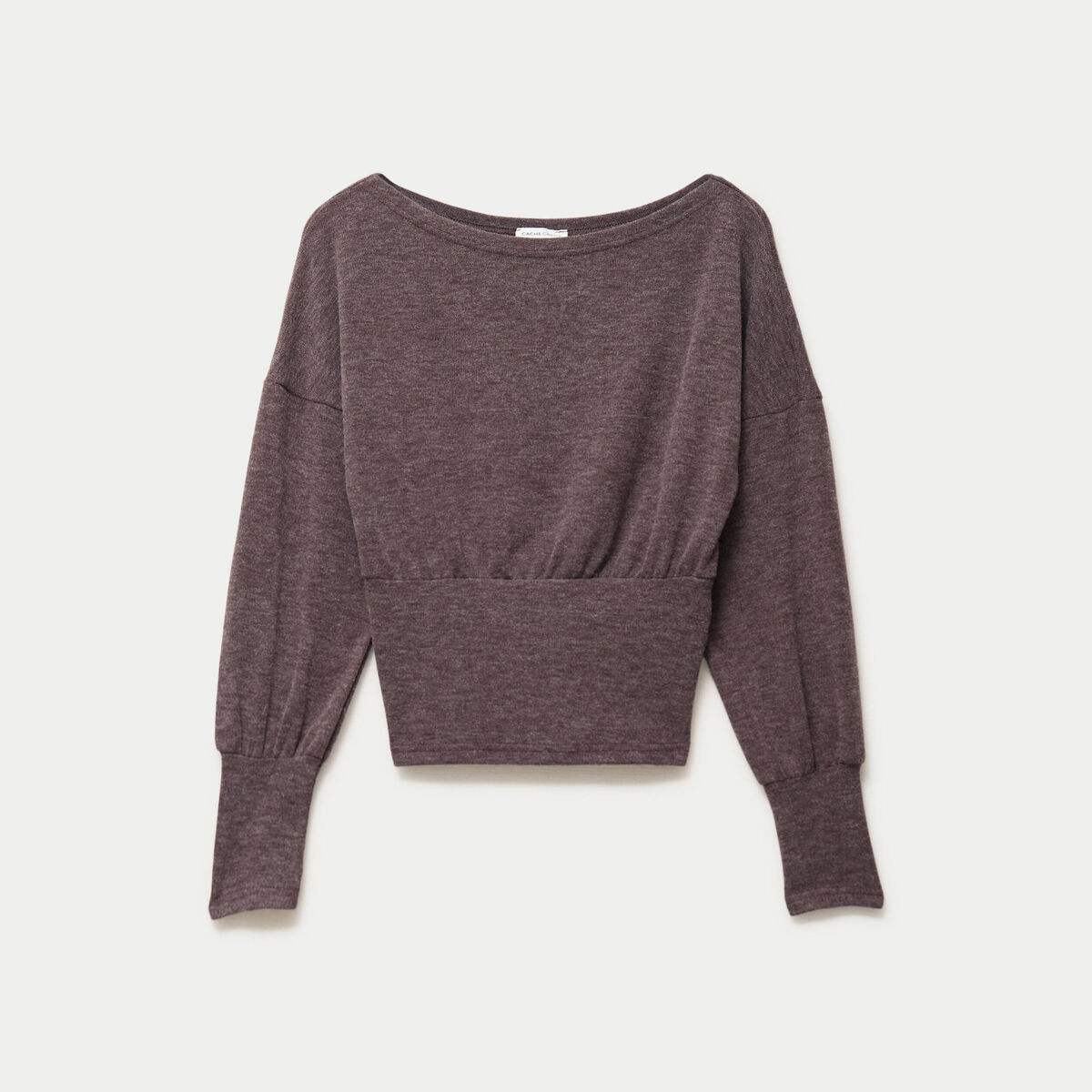 Pull col bateau manches longues marron fonc&eacute; femme