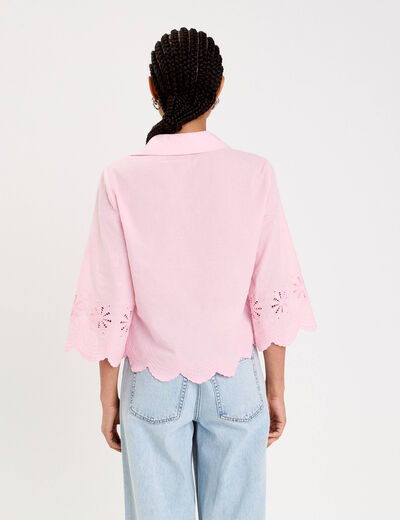 Blouse droite courte col chemise rose poudrée femme