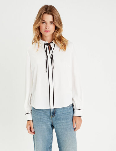 Chemise manches longues noeud ecru femme