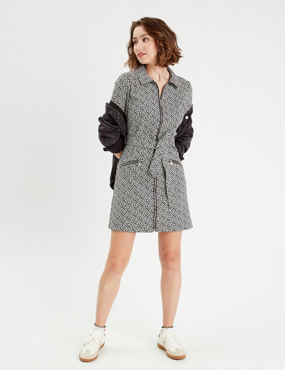 Robe droite zippée ceinturée noir femme