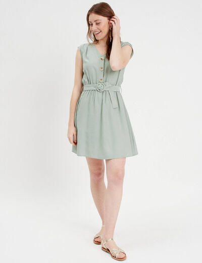 Robe évasée ceinturée vert pastel femme