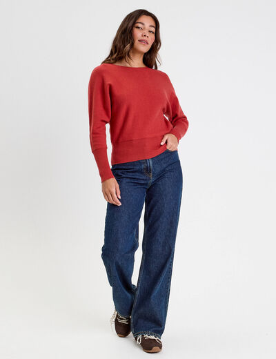 Pull manches chauves-souris rouge femme
