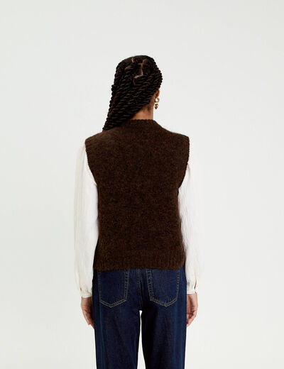 Pull sans manches marron fonc&eacute; femme
