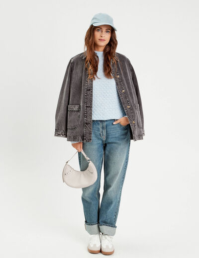 Pull col montant bleu pastel femme