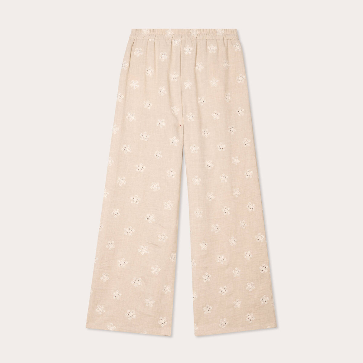 Pantalon large brodé taupe femme