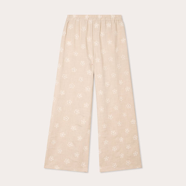 pantalon large brode taupe femme Pantalon large brodé taupe femme