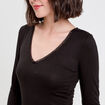 T-shirt thermique col en V plumetis noir femme
