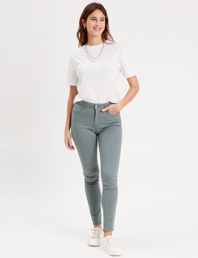Jeans slim 5 poches vert fonc&eacute; femme