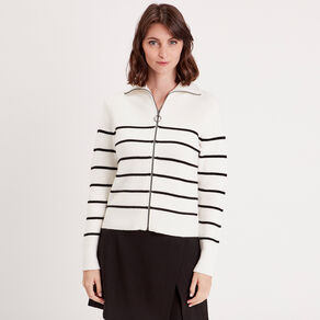 Gilet zippé manches longues ecru femme