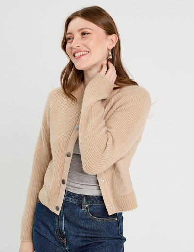 Gilet manches longues taupe femme