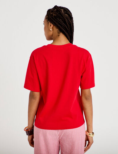 T-shirt col v manches courtes rouge femme