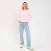 Pull d&eacute;collet&eacute; dos avec noeuds rose clair femme