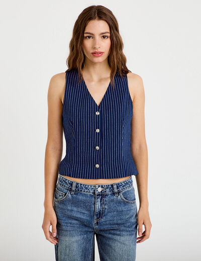 Gilet ajust&eacute; sans manches col rond bleu femme