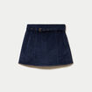 Jupe-short &eacute;vas&eacute;e velours ceinture bleu marine femme