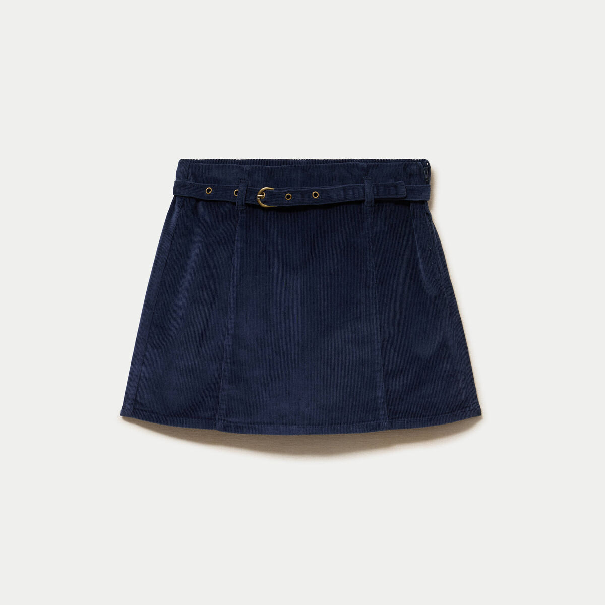 Jupe-short &eacute;vas&eacute;e velours ceinture bleu marine femme