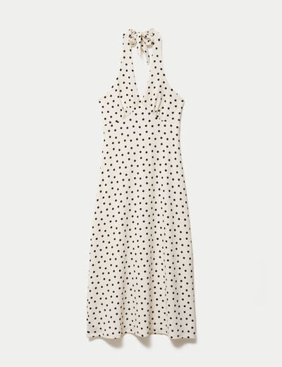Robe &eacute;vas&eacute;e 3/4 sans manches col v beige clair femme