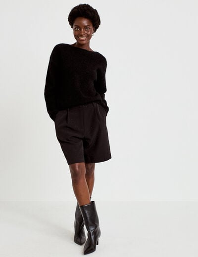 Pull col rond manches longues noir femme
