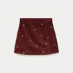Jupe courte trap&egrave;ze en velours brod&eacute; marron femme