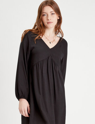 Robe évasée manches longues noir femme