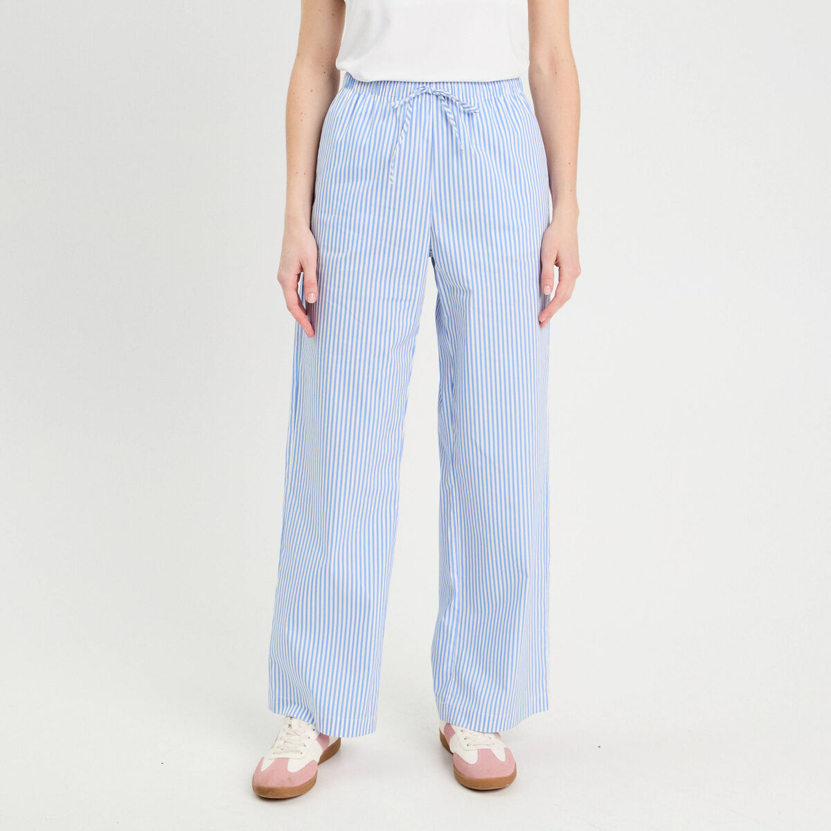 Pantalon large élastiqué bleu foncé femme