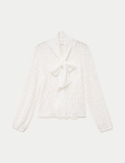 Blouse droite col montant dentelle ecru femme
