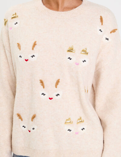 Pull manches longues beige femme