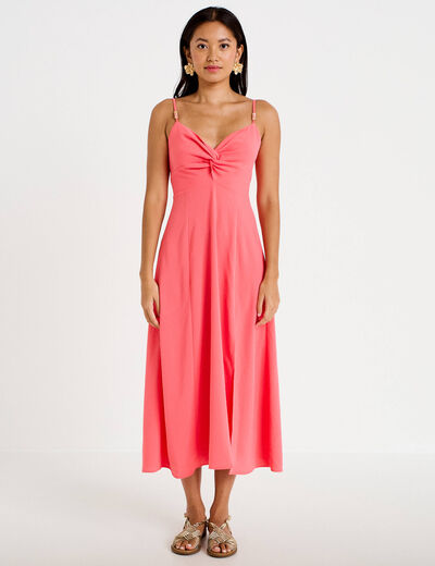 Robe longue &eacute;vas&eacute;e fendue rose femme